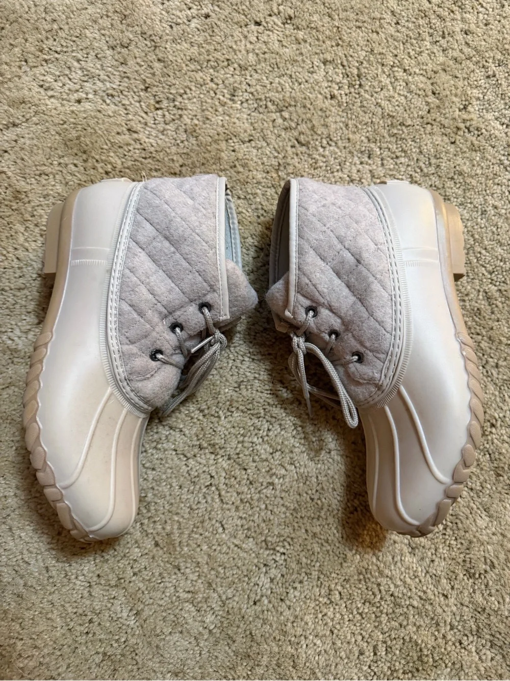 Sperry Quilted Lace-Up Duck Boots in Light Beige